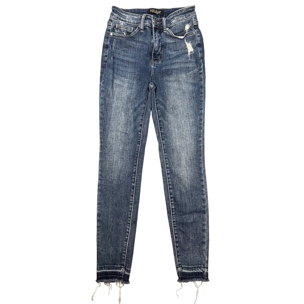 Judy Blue Blue Distressed Raw Hem Skinny Fit Jeans Women 5